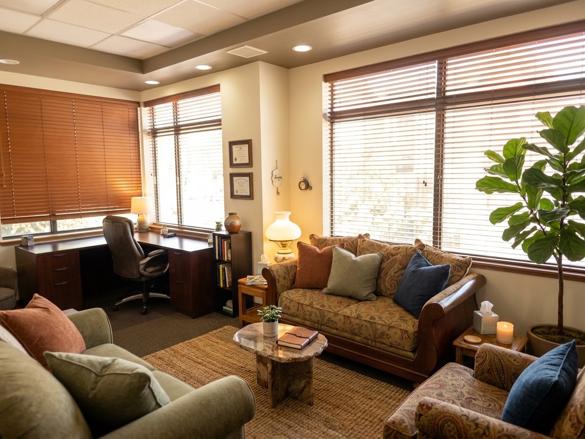 Private, sunlit therapy room with sofas at Neuro Behavior Solutions